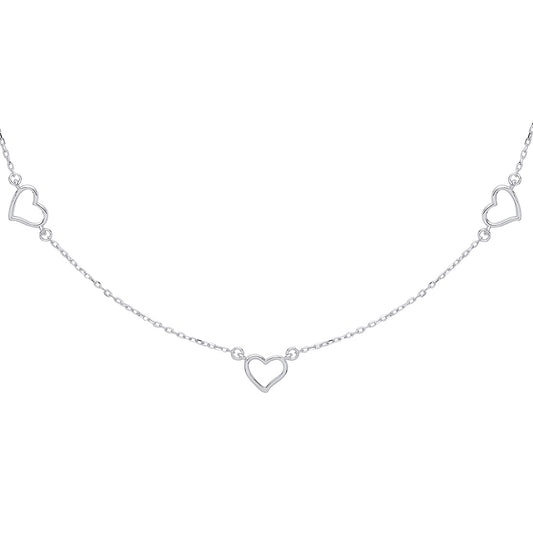 Silver  Love Heart Chain Charm Necklace - GVK309