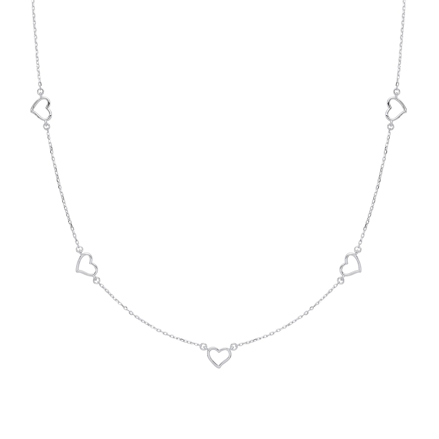 Silver  Love Heart Chain Charm Necklace - GVK309