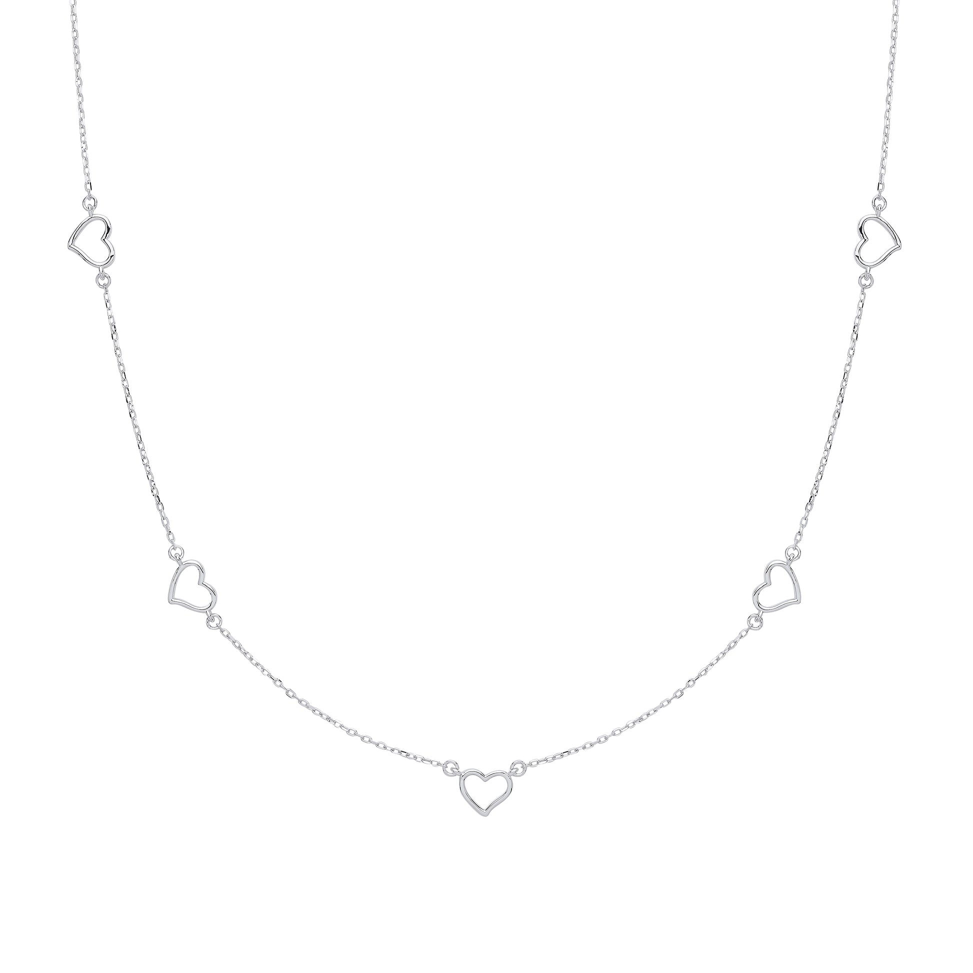 Silver  Love Heart Chain Charm Necklace - GVK309