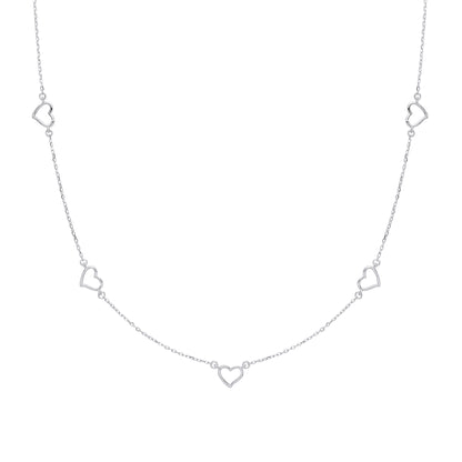 Silver  Love Heart Chain Charm Necklace - GVK309