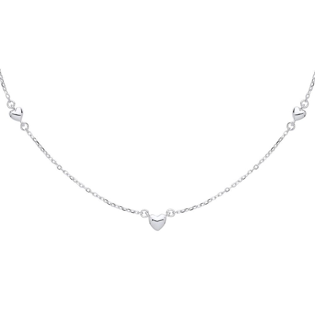 Silver  Mini 3D Love Heart Charm Necklace - GVK310