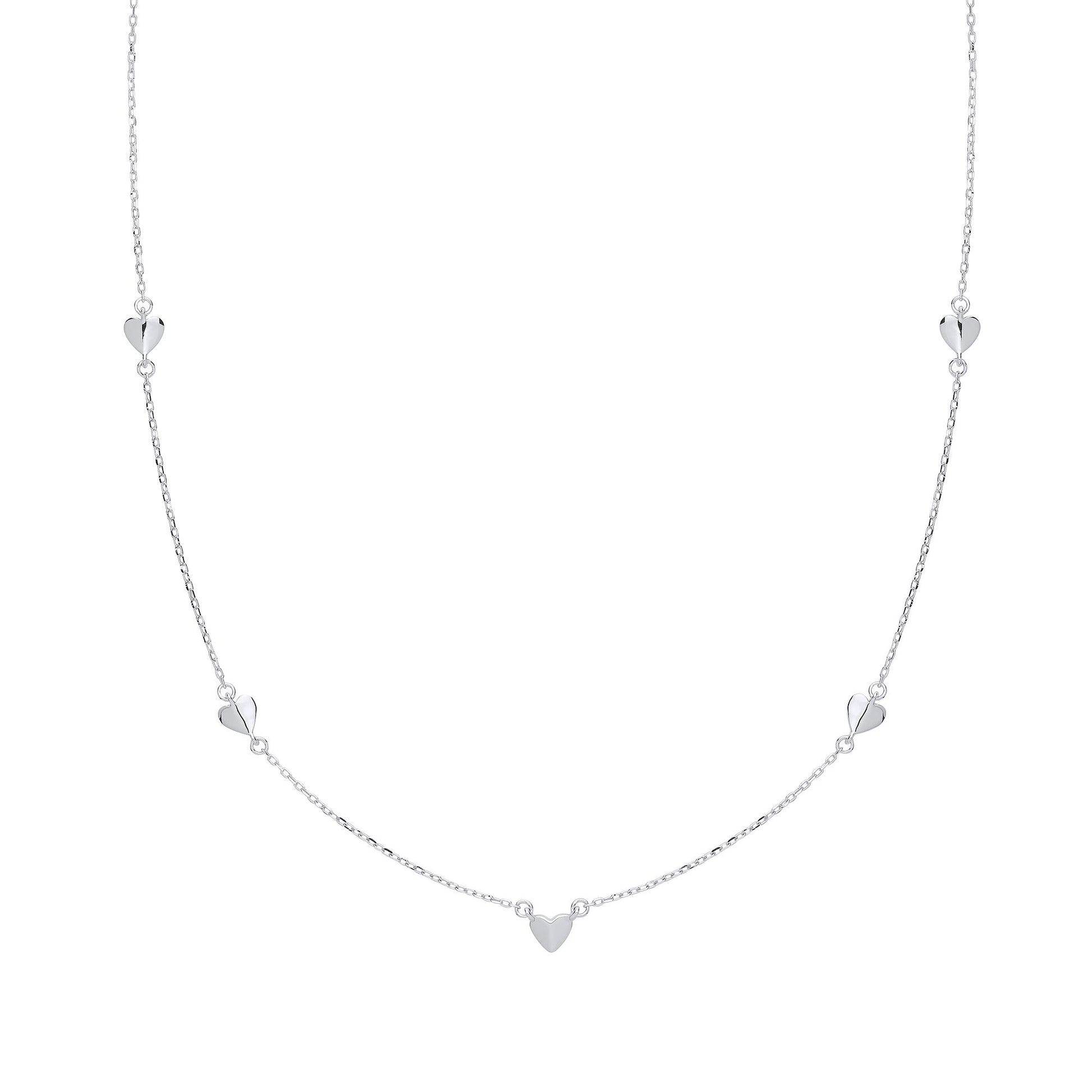 Silver  Mini Flat Love Heart Charm Necklace - GVK311