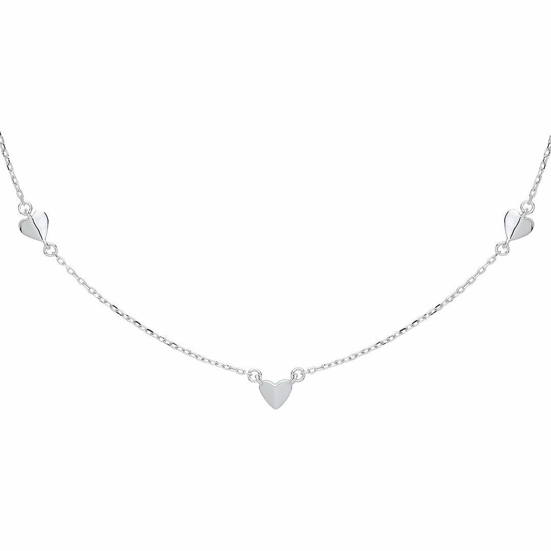 Silver  Mini Flat Love Heart Charm Necklace - GVK311