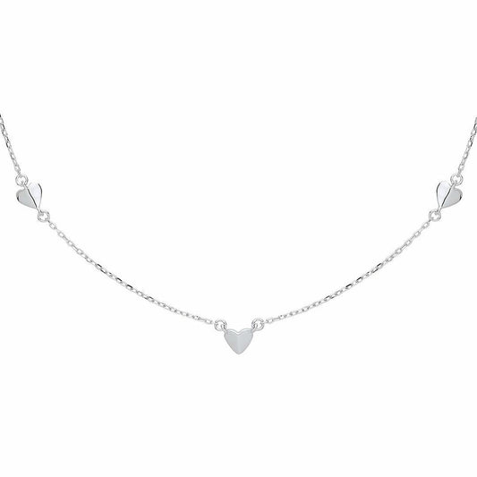 Silver  Mini Flat Love Heart Charm Necklace - GVK311