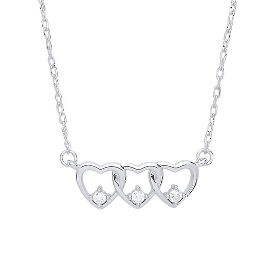 Silver CZ Trilogy Love Hearts Charm Necklace - GVK312