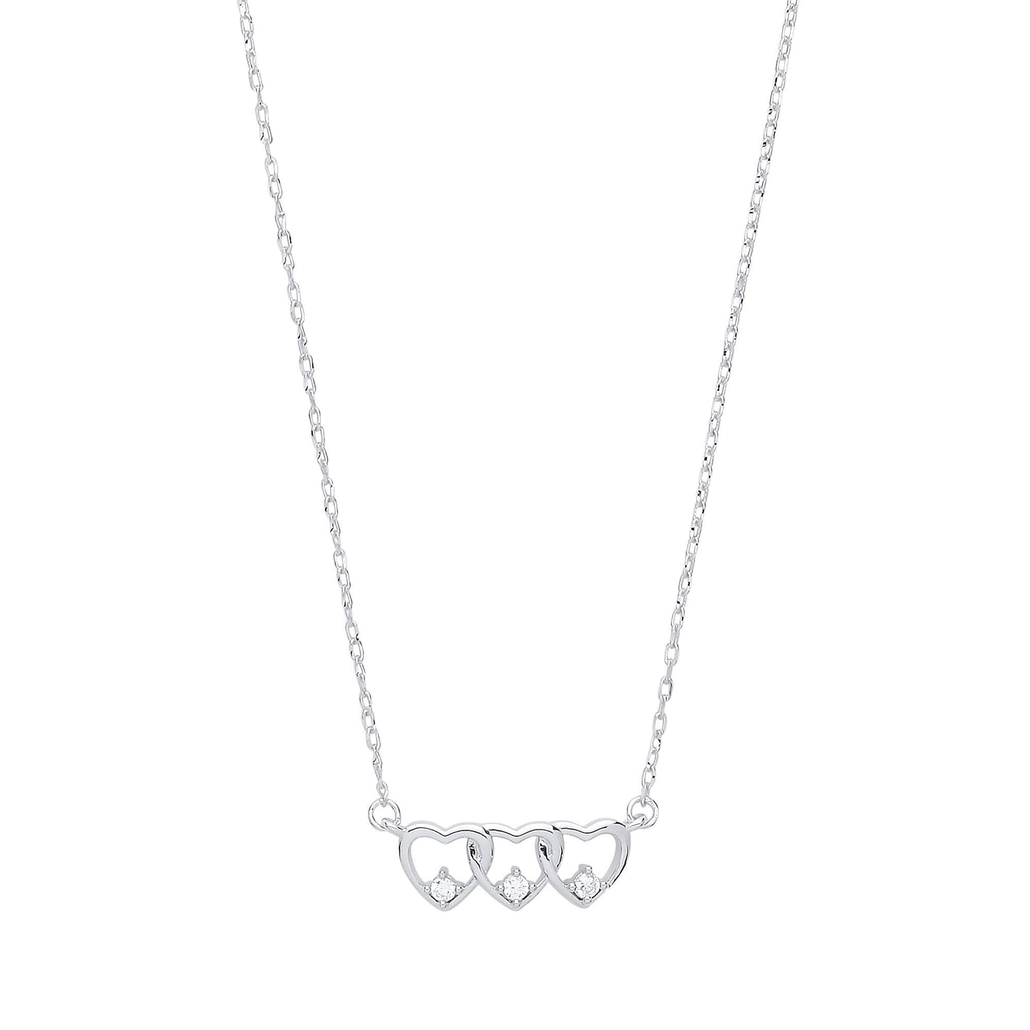 Silver  CZ Trilogy Love Hearts Charm Necklace - GVK312