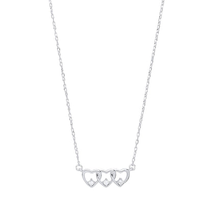 Silver  CZ Trilogy Love Hearts Charm Necklace - GVK312