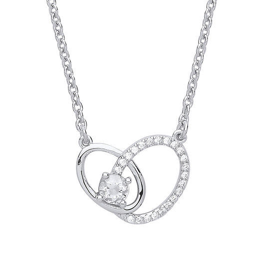 Silver  CZ Oval Solitaire Halo Charm Necklace 16 inch - GVK314