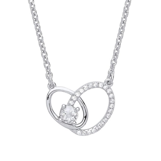 Silver CZ Oval Solitaire Halo Charm Necklace 16 inch - GVK314