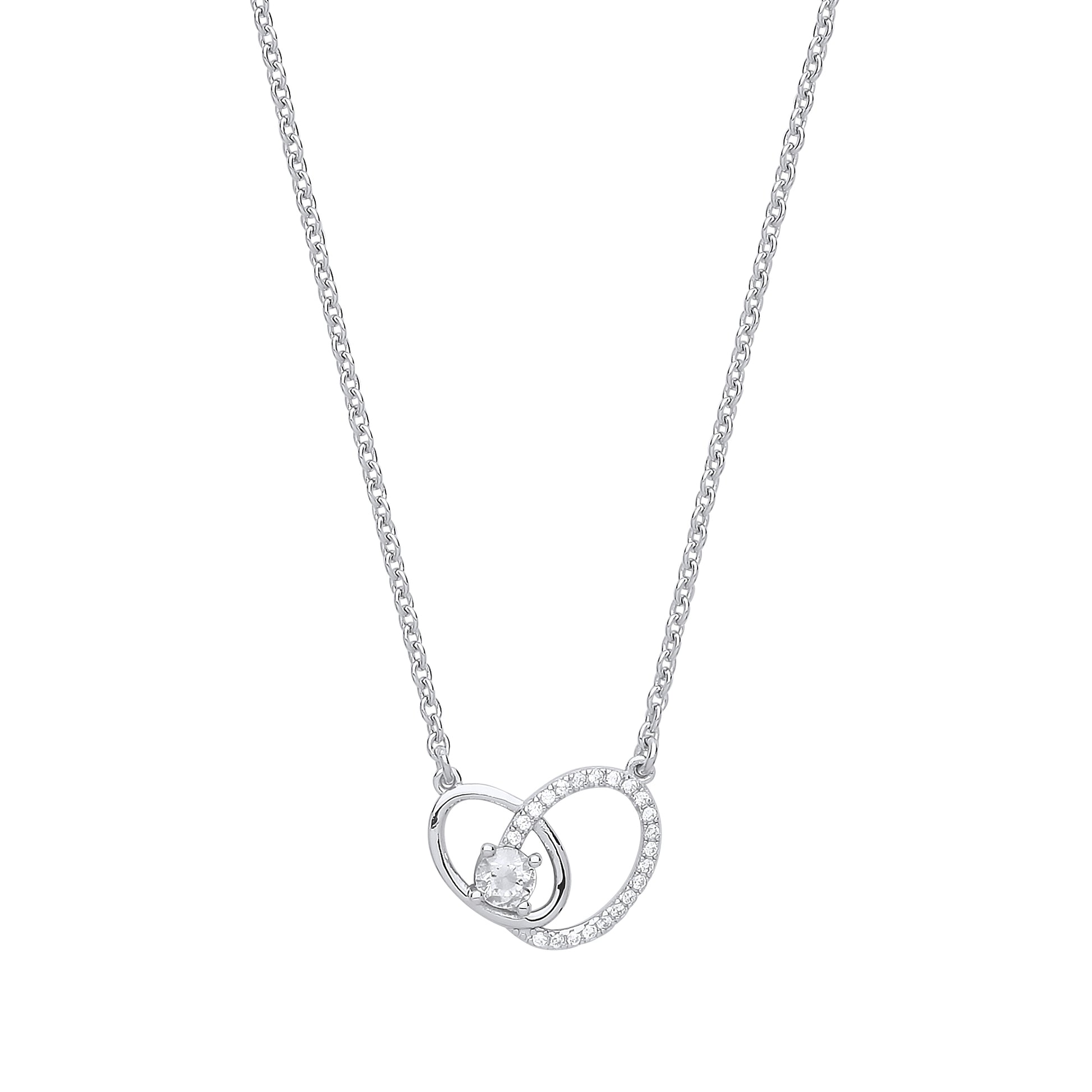 Silver  CZ Oval Solitaire Halo Charm Necklace 16 inch - GVK314
