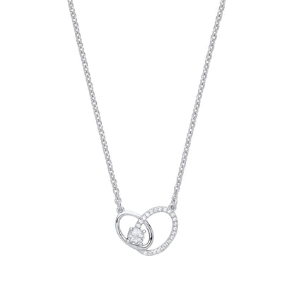 Silver  CZ Oval Solitaire Halo Charm Necklace 16 inch - GVK314