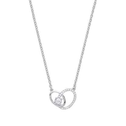 Silver  CZ Oval Solitaire Halo Charm Necklace 16 inch - GVK314