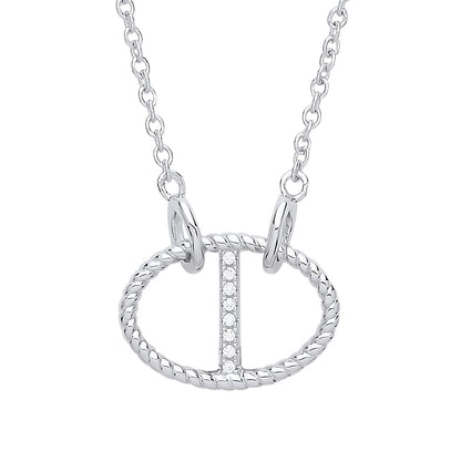 Silver  CZ Rope Edge Theta Charm Necklace - GVK315
