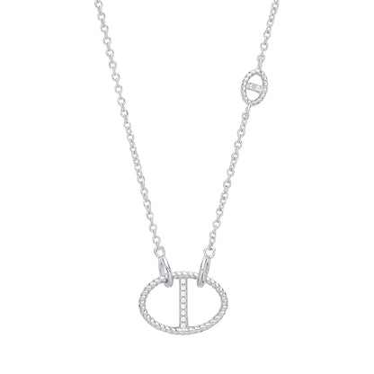 Silver  CZ Rope Edge Theta Charm Necklace - GVK315