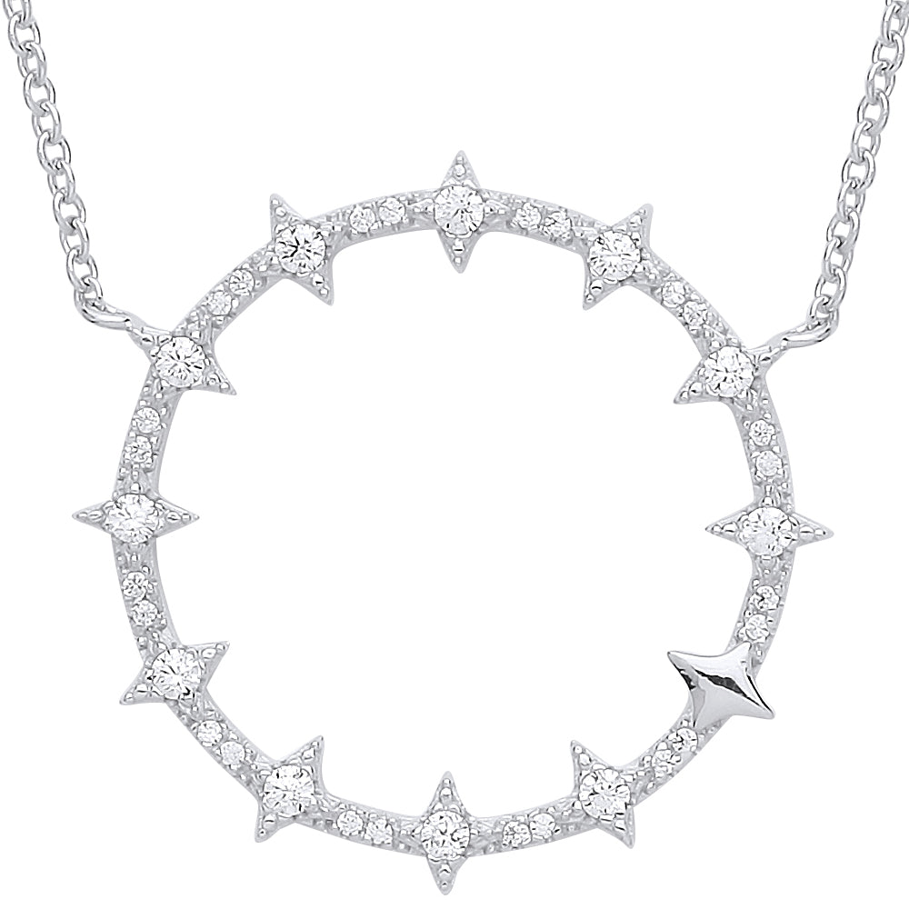 Silver  CZ Spiky Hoop Eternity Necklace 16 inch - GVK316