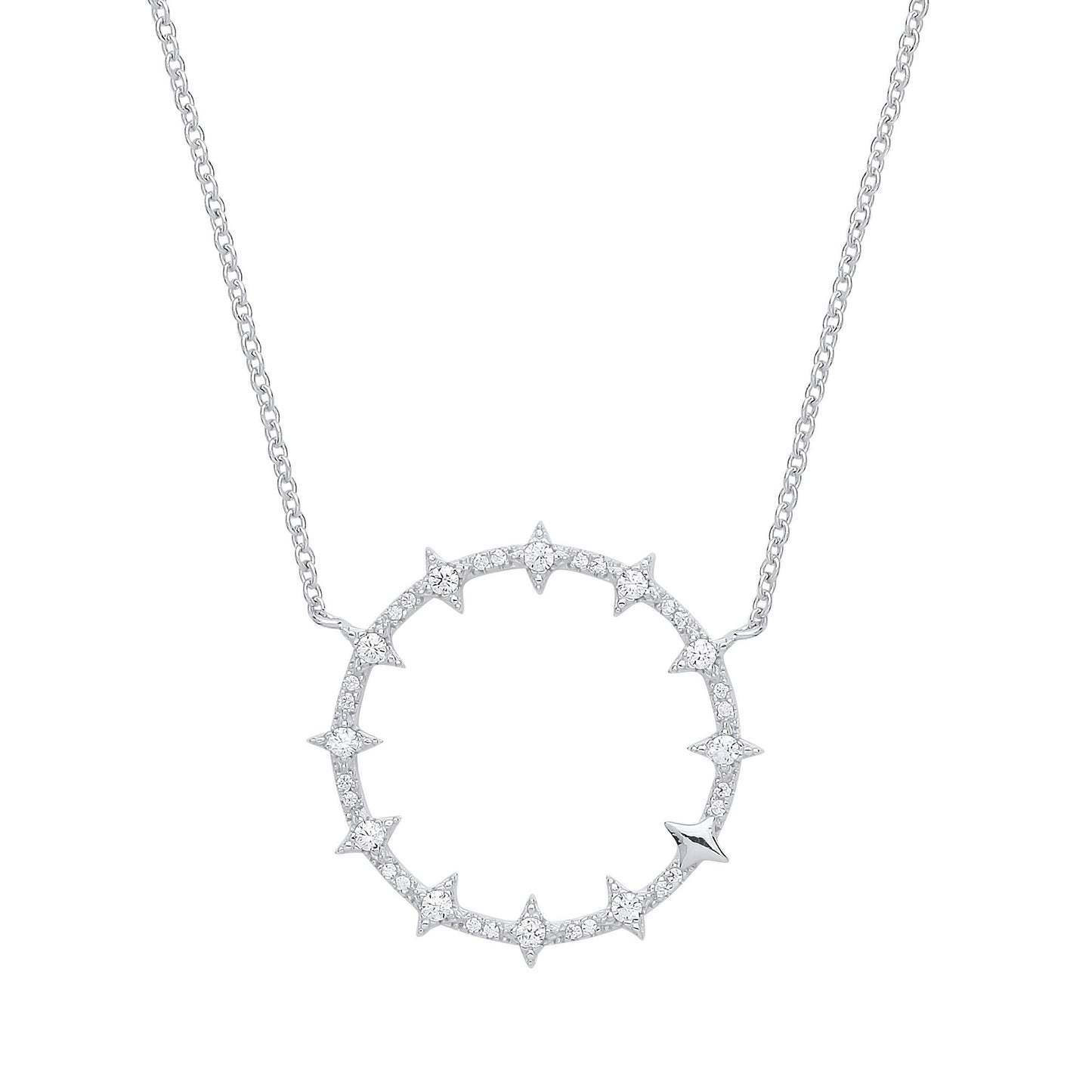 Silver  CZ Spiky Hoop Eternity Necklace 16 inch - GVK316