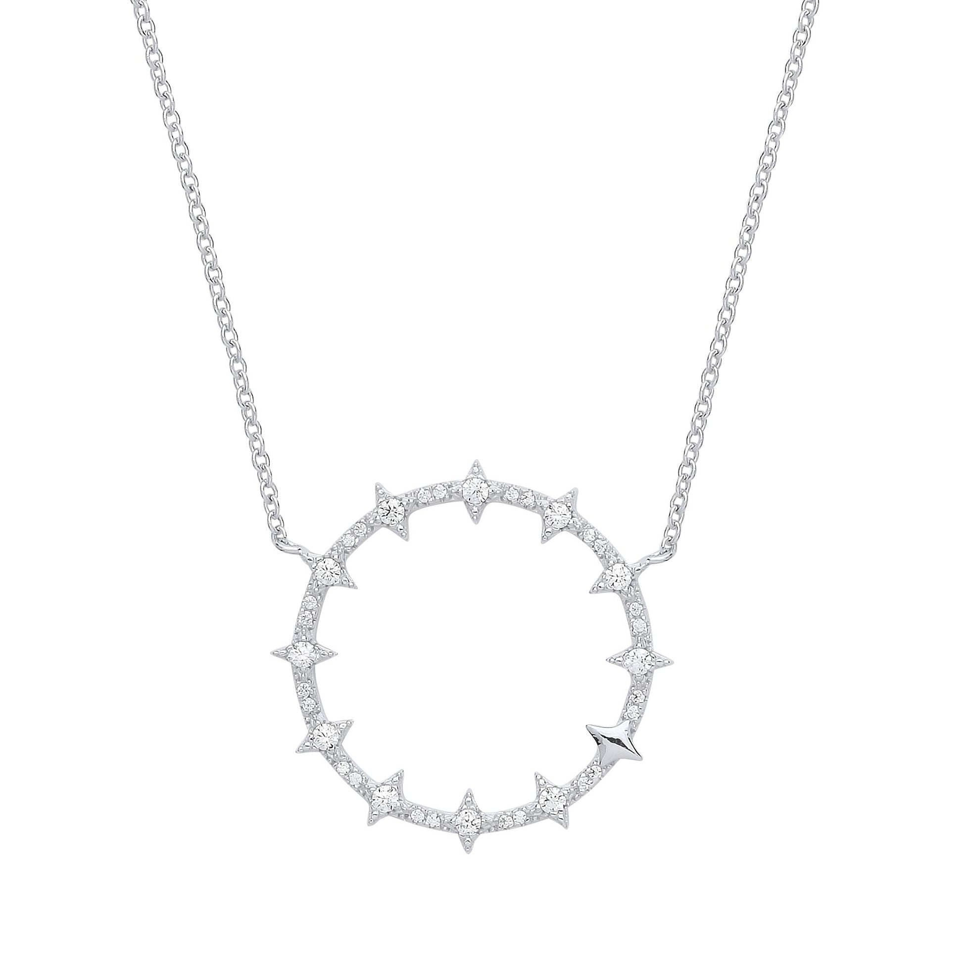 Silver  CZ Spiky Hoop Eternity Necklace 16 inch - GVK316