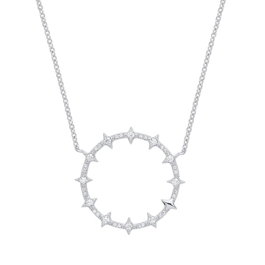 Silver  CZ Spiky Hoop Eternity Necklace 16 inch - GVK316