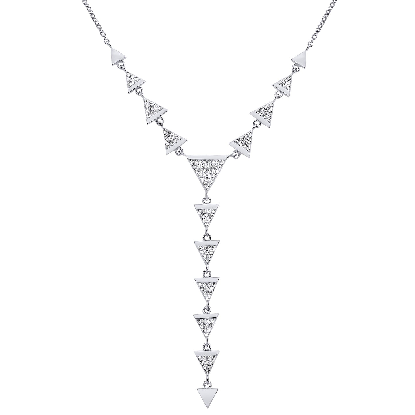 925 Silver  CZ Triangle Pizza Slice Lariat Necklace 16 + 2 inch - GVK318RH