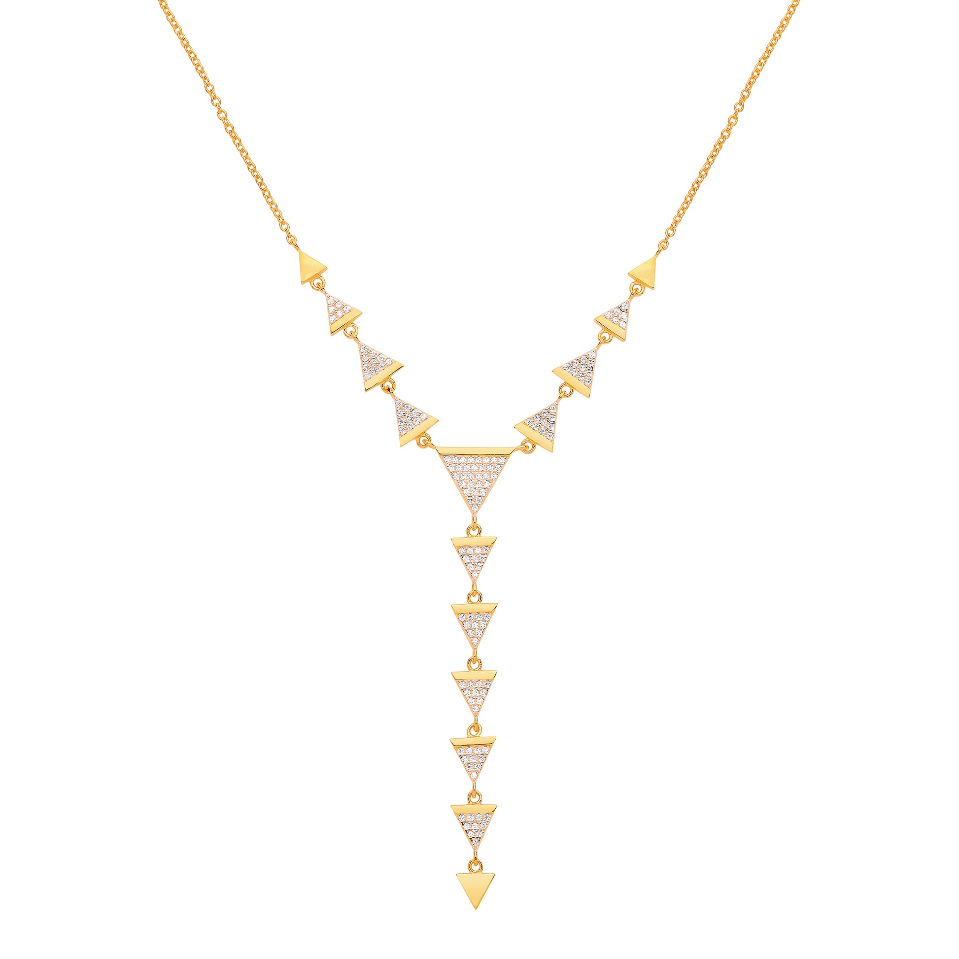 Gilded Silver  CZ Triangle Pizza Slice Drop Necklace - GVK318