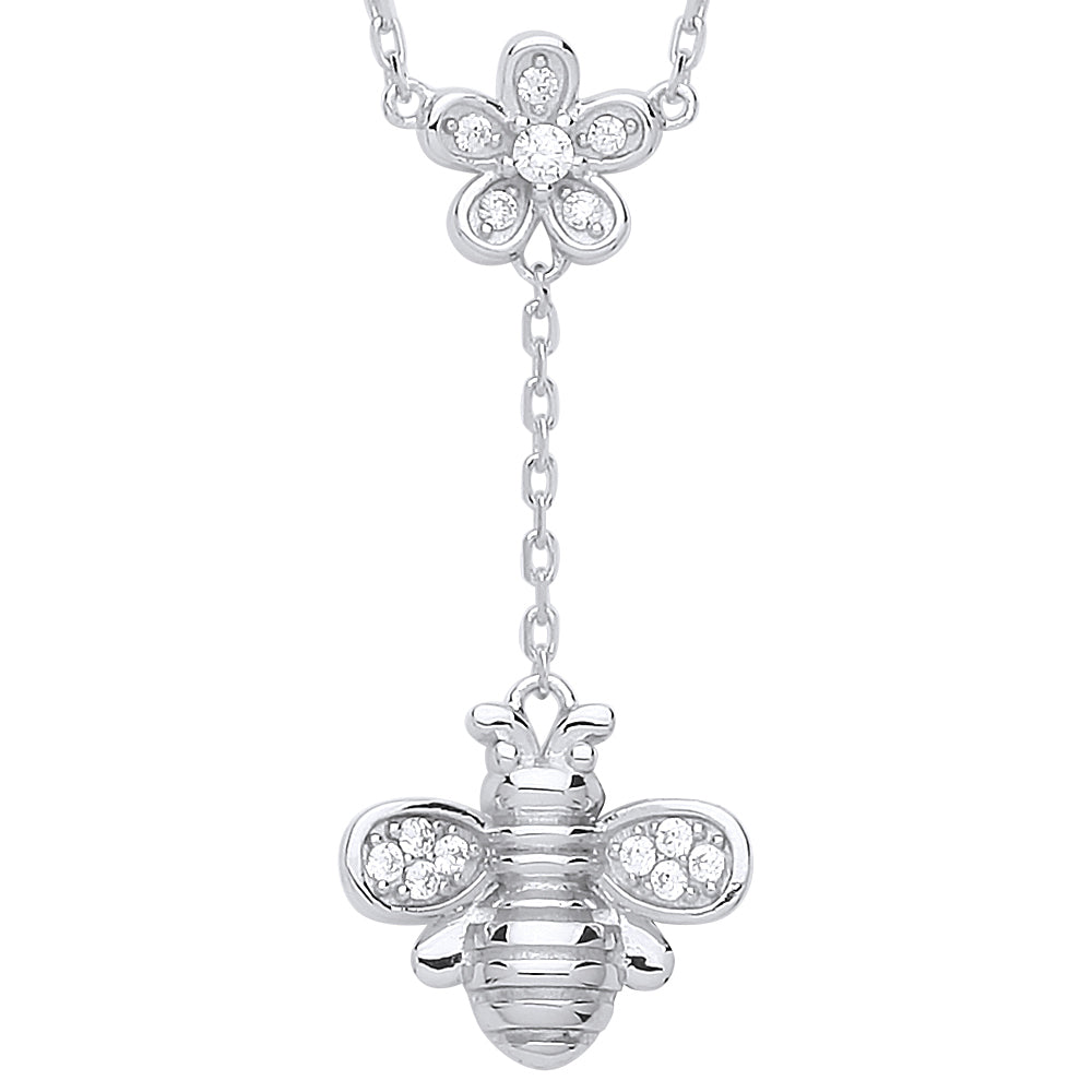 Silver  CZ Queen Bumble Honey Bee Drop Necklace - GVK323