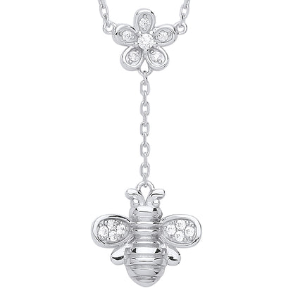 Silver  CZ Queen Bumble Honey Bee Drop Necklace - GVK323