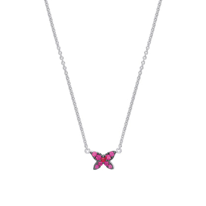 Silver  Pink CZ Mini Butterfly Charm Necklace - GVK324