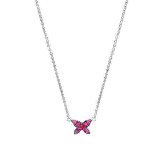 Silver  Pink CZ Mini Butterfly Charm Necklace - GVK324