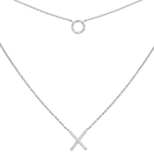 Silver  CZ X O Hugs & Kisses Charm Necklace - GVK325