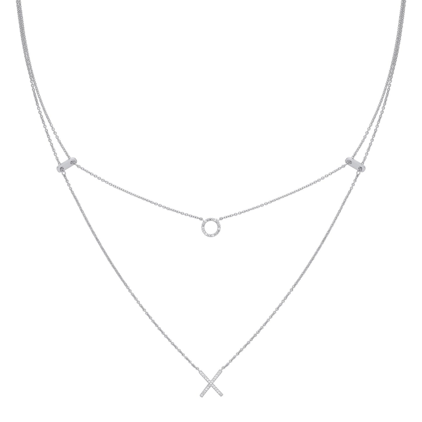 Silver  CZ X O Hugs & Kisses Charm Necklace - GVK325