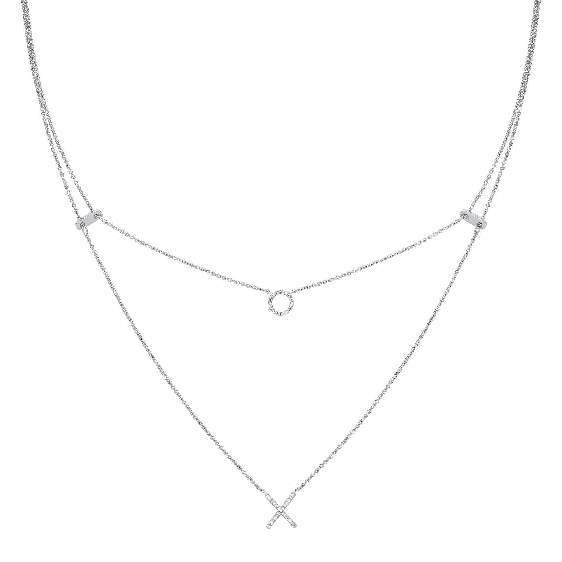 Silver  CZ X O Hugs & Kisses Charm Necklace - GVK325