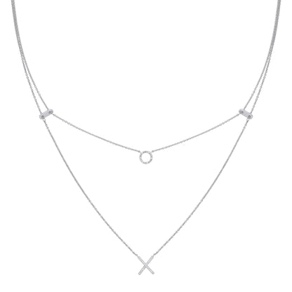 Silver  CZ X O Hugs & Kisses Charm Necklace - GVK325