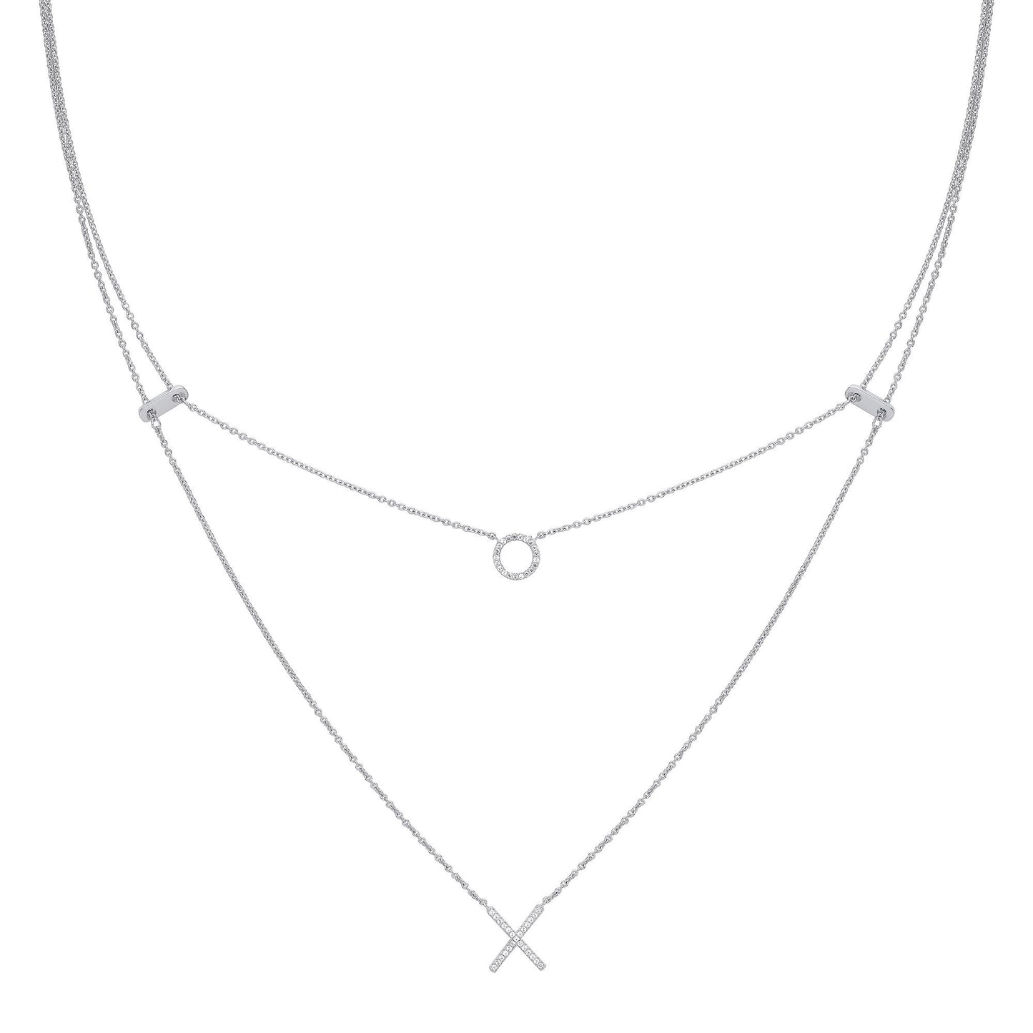 Silver  CZ X O Hugs & Kisses Charm Necklace - GVK325