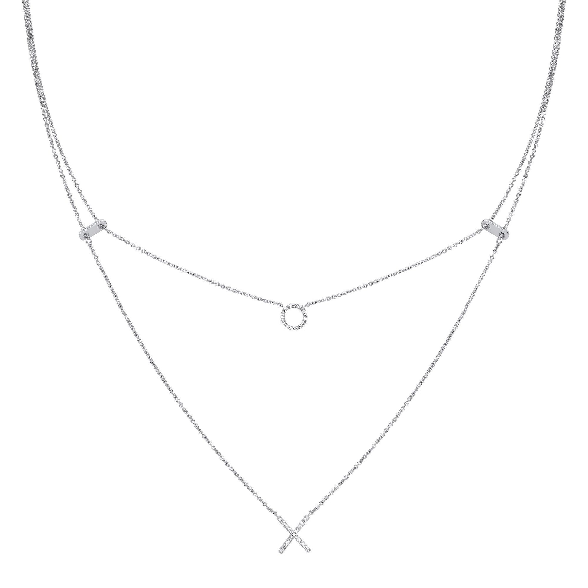 Silver  CZ X O Hugs & Kisses Charm Necklace - GVK325