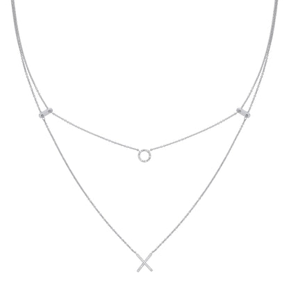 Silver  CZ X O Hugs & Kisses Charm Necklace - GVK325