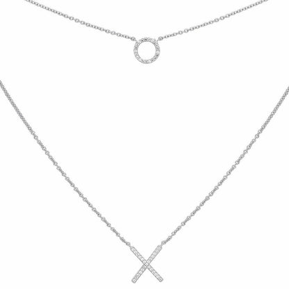 Silver  CZ X O Hugs & Kisses Charm Necklace - GVK325