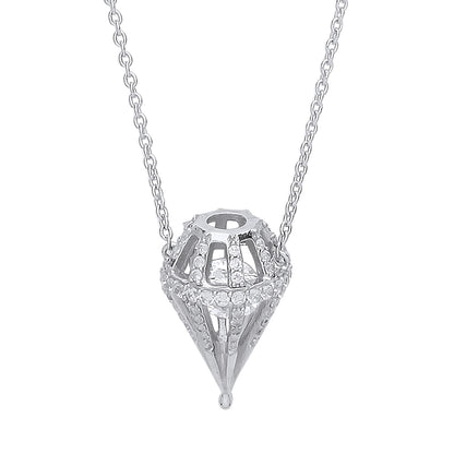 Silver  CZ 3D Dia-shaped Cage Charm Necklace - GVK326