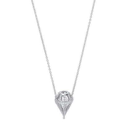 Silver  CZ 3D Dia-shaped Cage Charm Necklace - GVK326