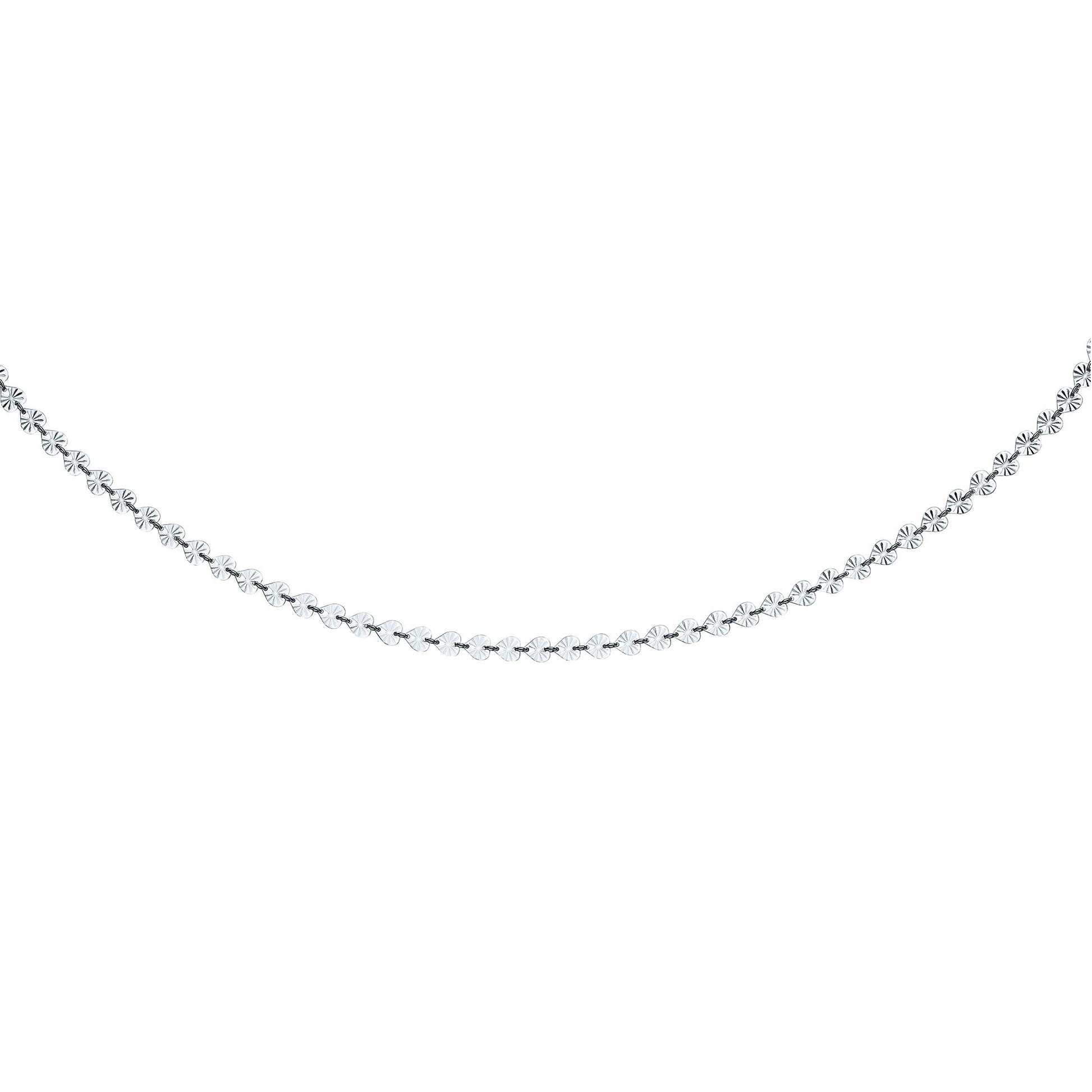 Silver  Sunburst Forzatina Love Heart Flat Link Necklace 6mm 18" - GVK332