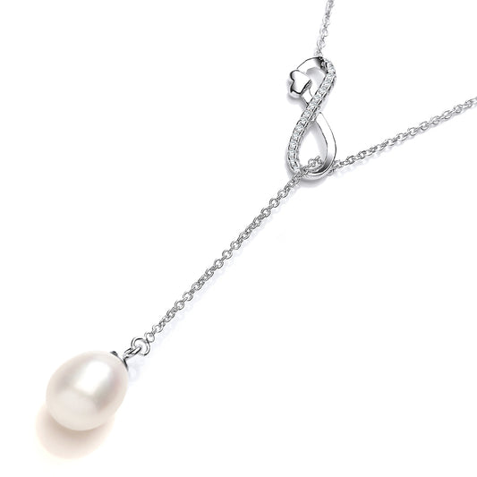 Silver  CZ Pearl Infinity Love Heart Lariat Necklace 9x11mm - GVK333