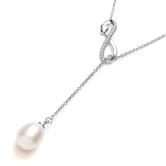 Silver CZ Pearl Infinity Love Heart Lariat Necklace 9x11mm - GVK333