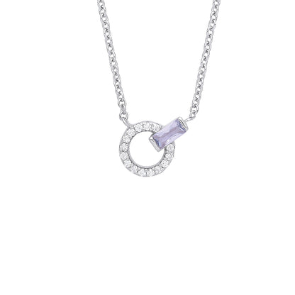 Silver  Lilac Radiant CZ Inverted Q Power Button Halo Necklace 17" - GVK341