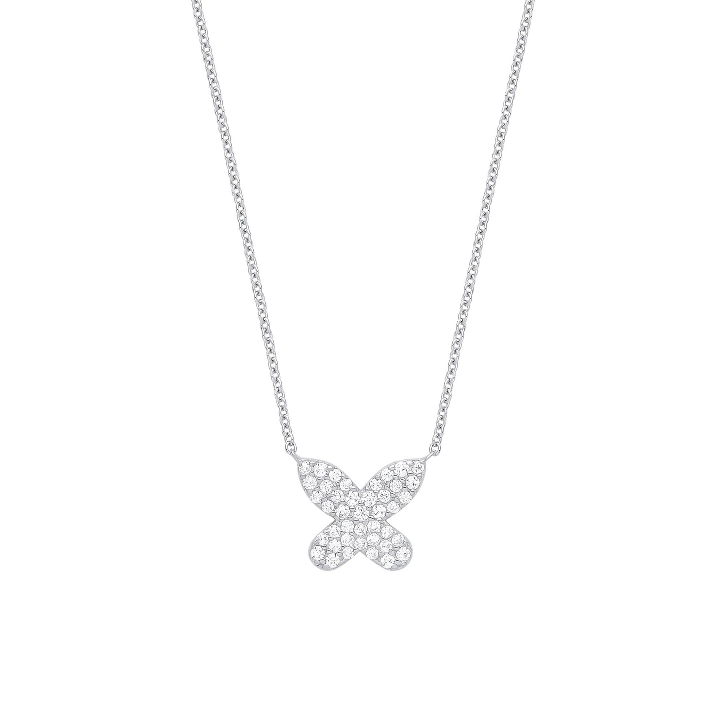 925 Silver  CZ Petite Pave Butterfly Lavalier Necklace 16 inch - GVK344
