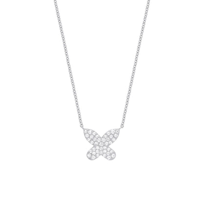 925 Silver  CZ Petite Pave Butterfly Lavalier Necklace 16 inch - GVK344