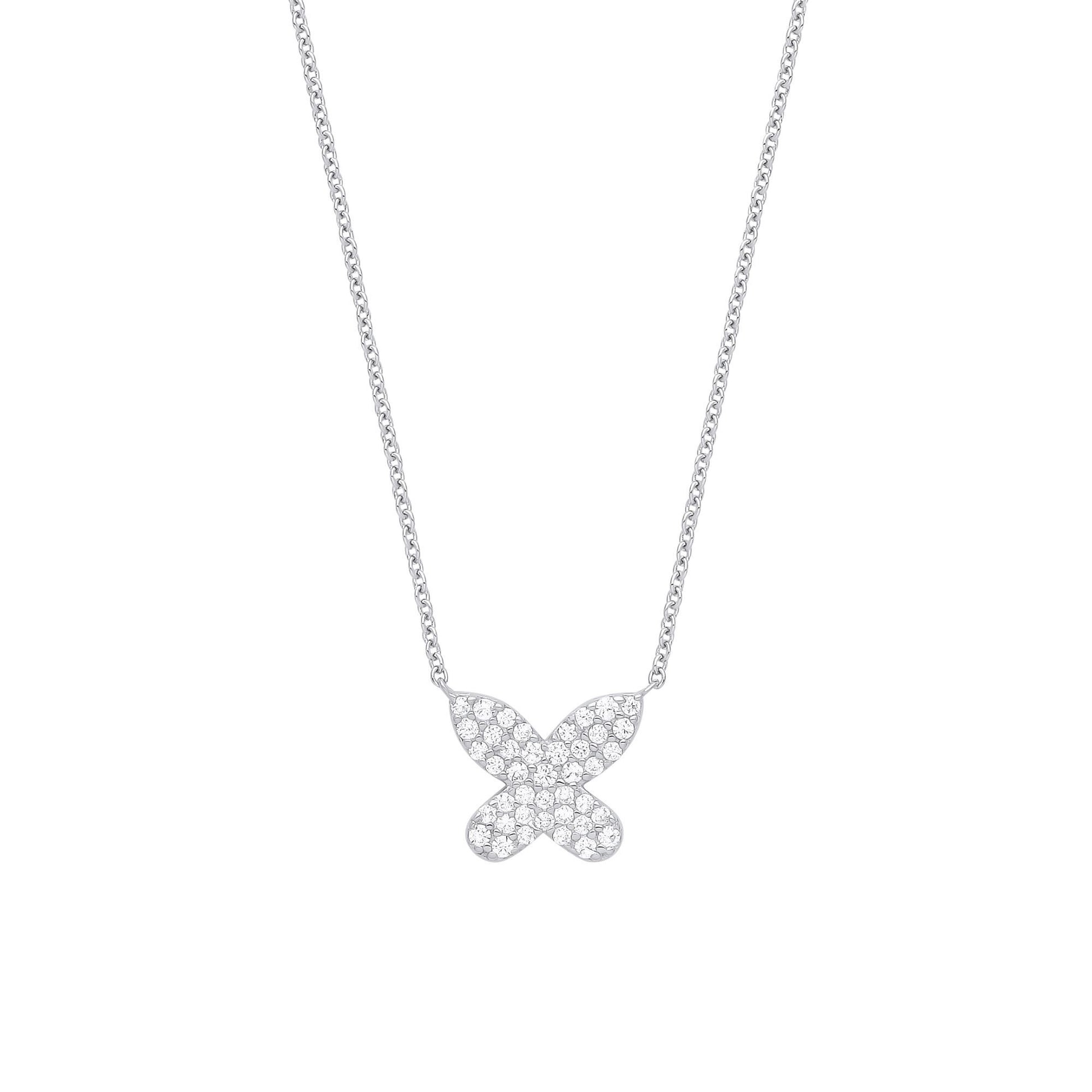 925 Silver  CZ Petite Pave Butterfly Lavalier Necklace 16 inch - GVK344