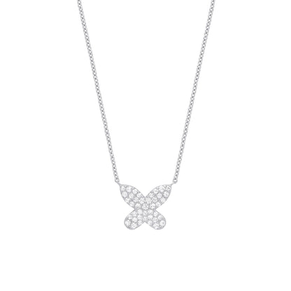 925 Silver  CZ Petite Pave Butterfly Lavalier Necklace 16 inch - GVK344