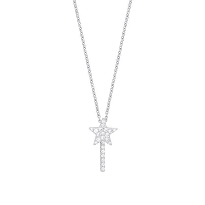 Silver  Petite Pave Shooting Star Fairy Wand Lavalier Necklace - GVK345