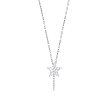 Silver  CZ Petite Pave Shooting Star Fairy Wand Necklace 16" - GVK345