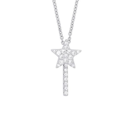 Silver CZ Petite Pave Shooting Star Fairy Wand Necklace 16" - GVK345