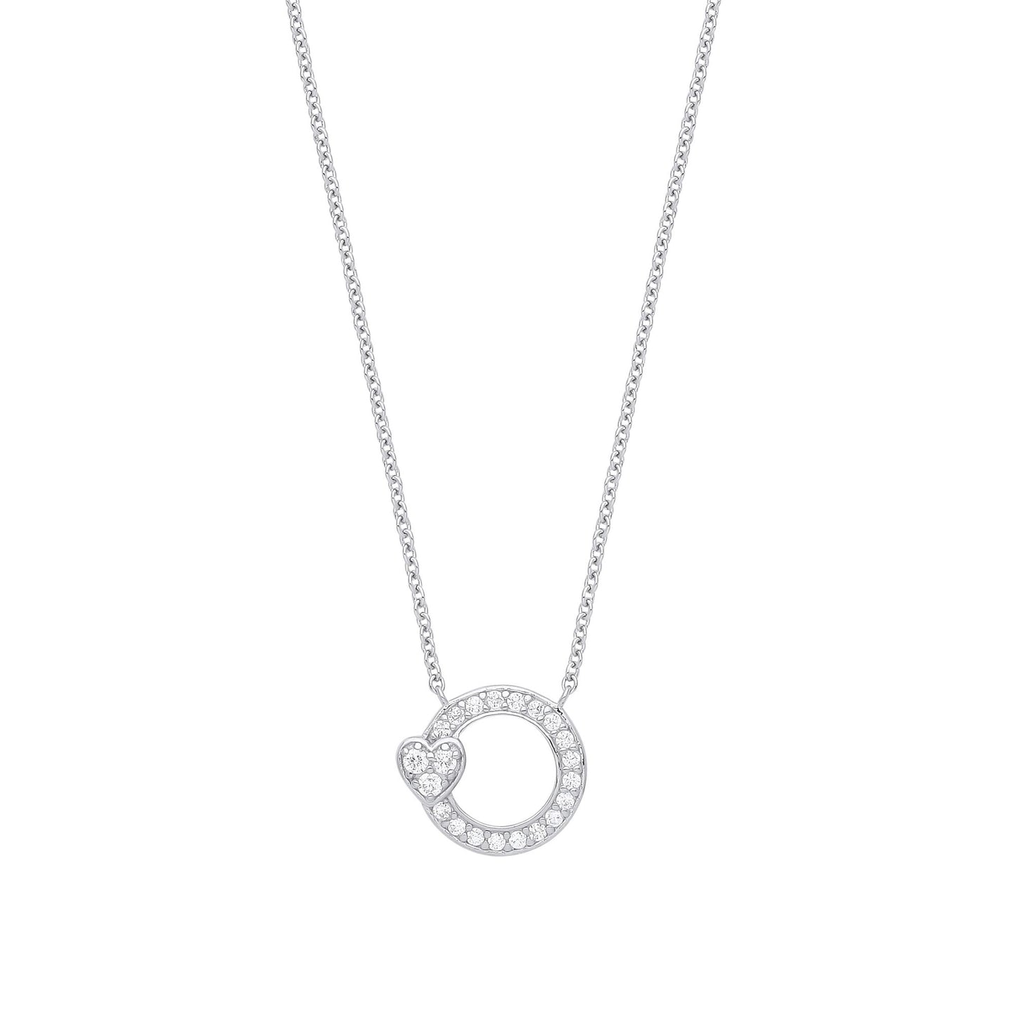 925 Silver  CZ Love Heart Halo Circle Lavalier Necklace 16 inch - GVK346